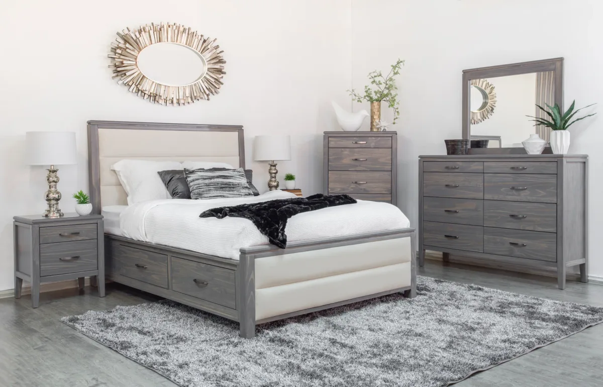 Robina solid wood Upholstered bed with side storage by Mako Wood Furniture