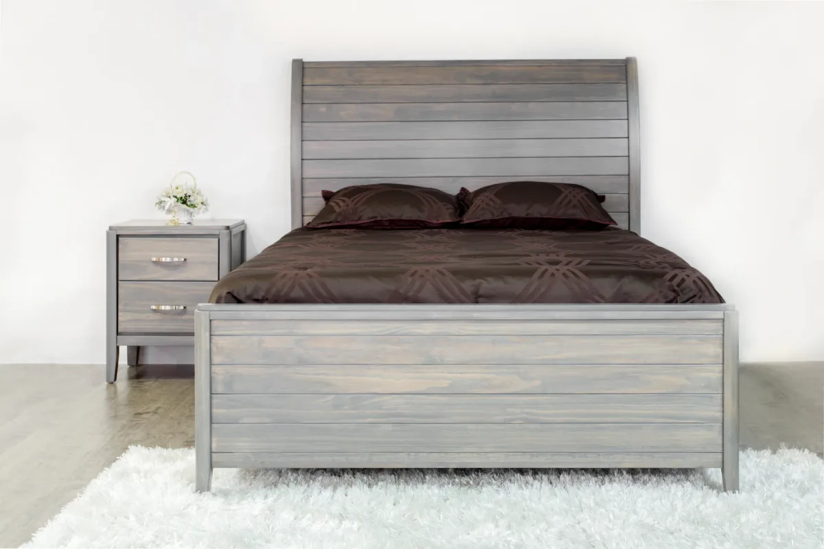 Sage solid pine sleigh bed queen double king size by Mako Wood Furniture