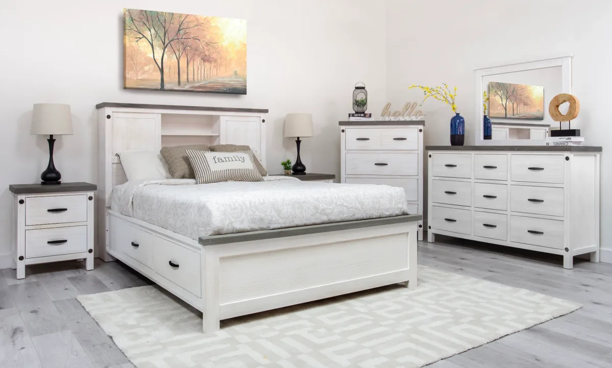 Wire brushed finish bedroom suite in white finish