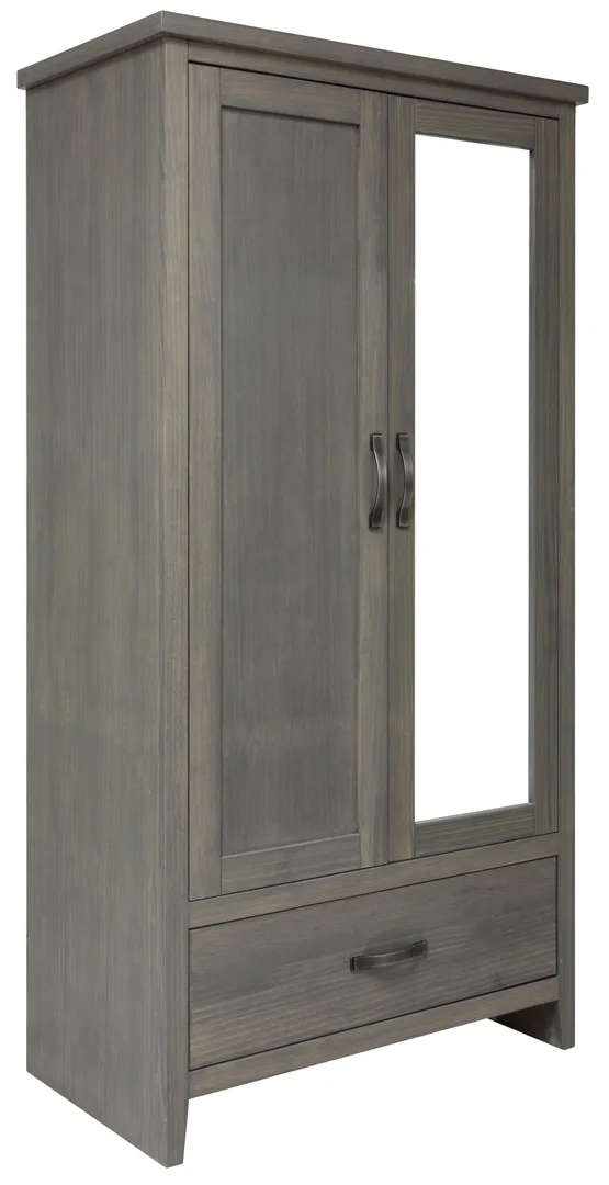 Solid wood Jetty Armoire with two doors, mirror and a drawer