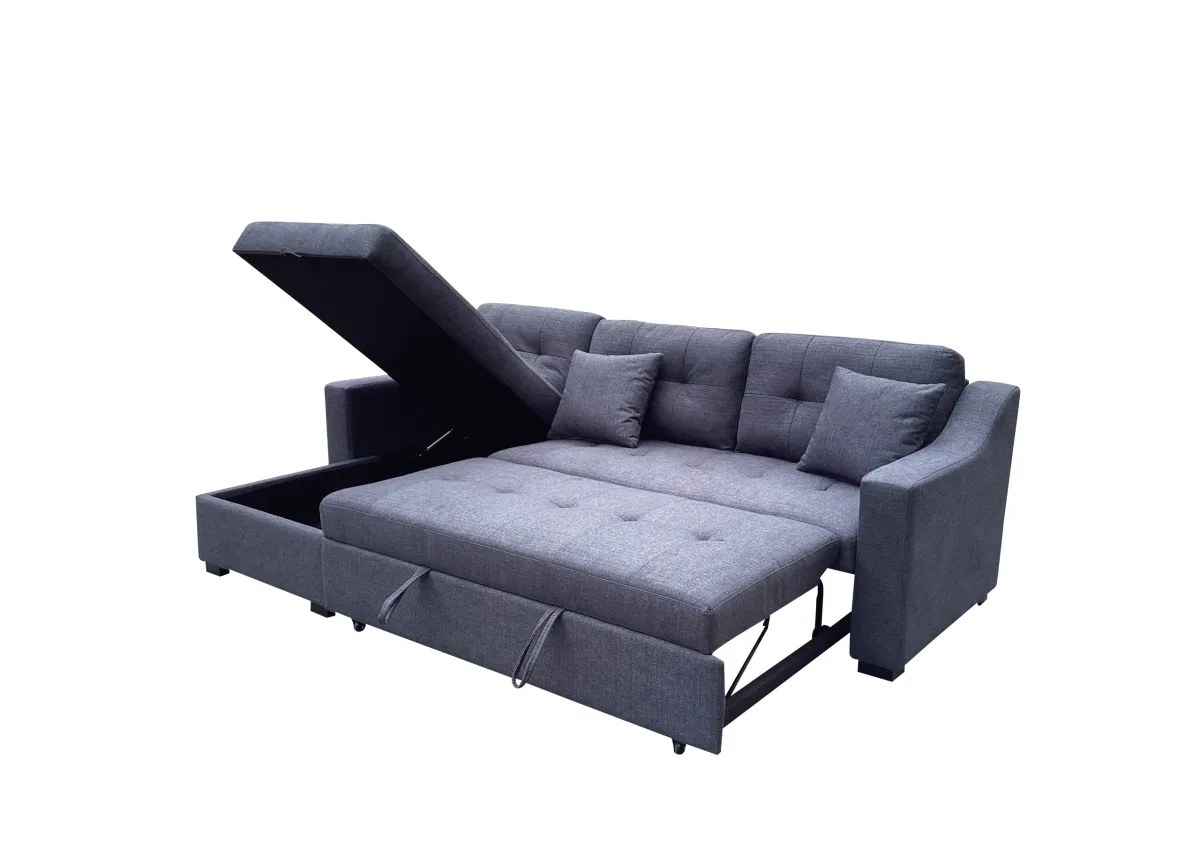 Reversible sectional with sofa bed and storage chaise