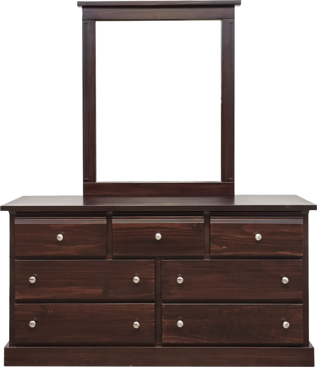 Solid pine seven drawers dresser and mirror