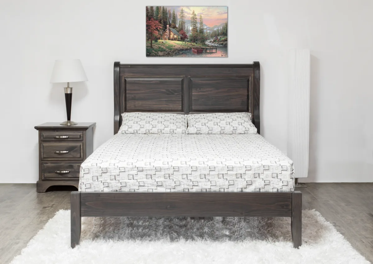 Solid wood Porter low profile bed with sleigh headboard