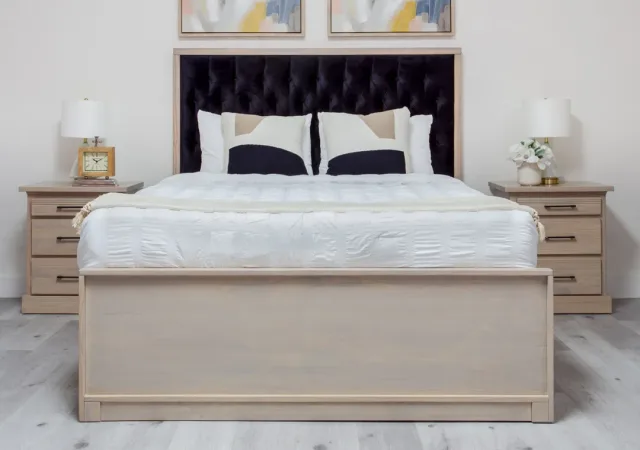 crystal solid wood diamond tufted headboard bed queen king double by Mako Wood Furniture