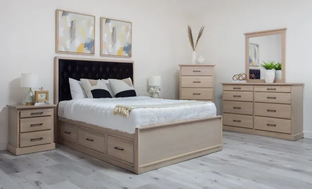 Crystal solid pine diamond tufted headboard bedroom suite by Mako Wood Furniture
