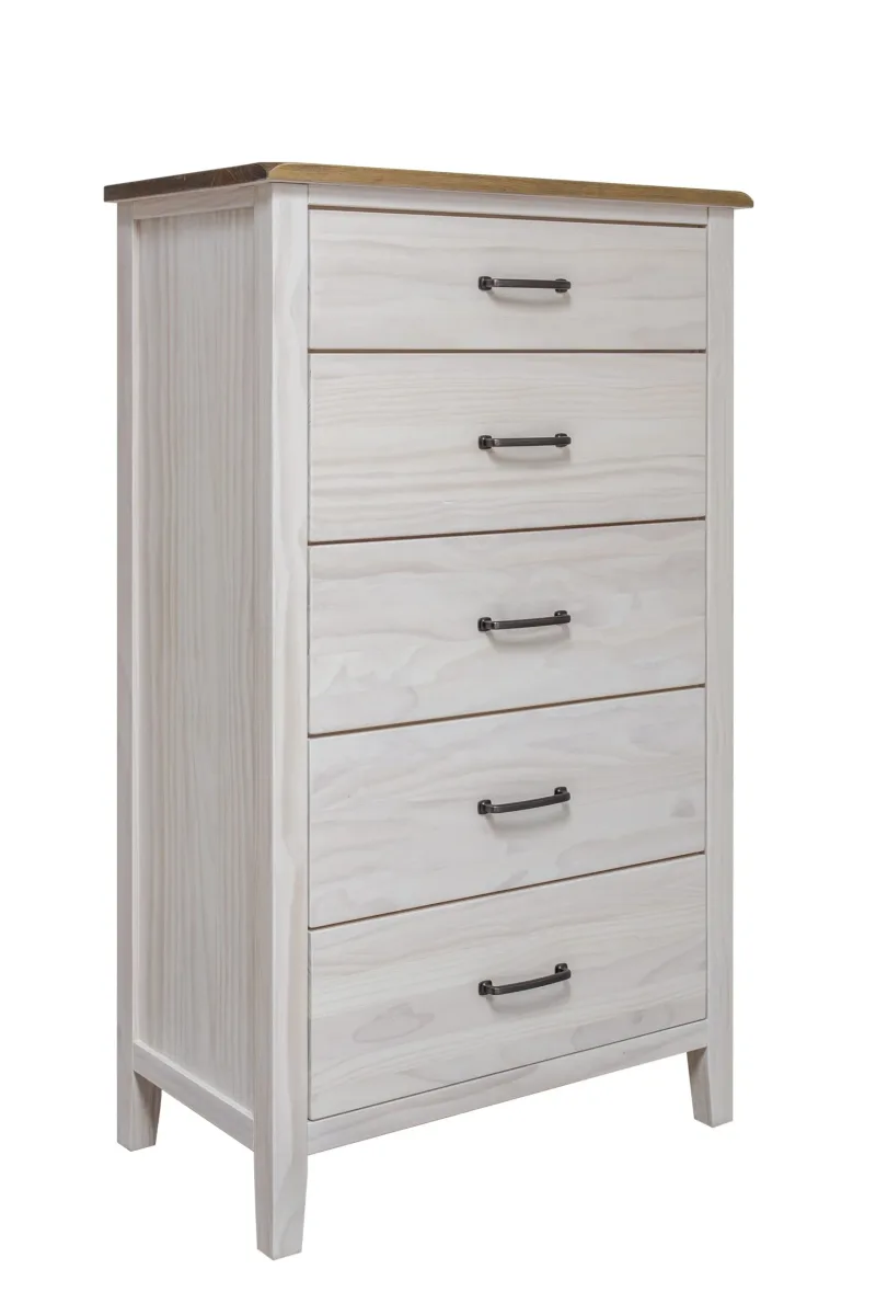 Canadian made Solid wood Monkland five drawers chest in white stain