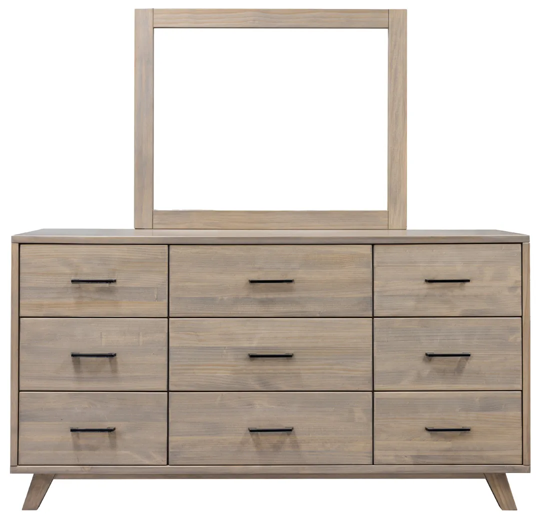 Belmont solid pine nine deep drawers dresser with mirror by Mako Wood Furniture