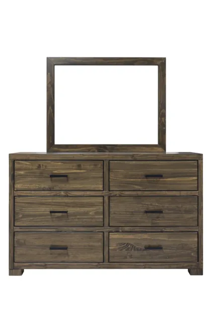 Oliver solid pine six deep drawers dresser with mirror