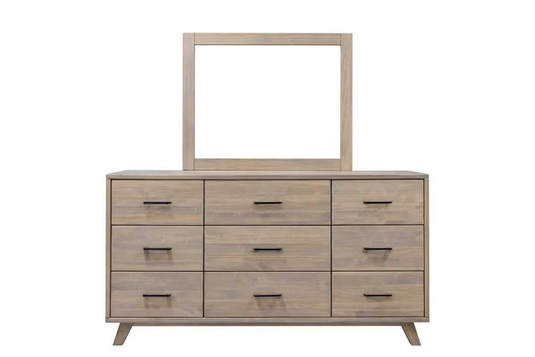 Saltstone solid pine 9 deep drawers dresser and mirror by Mako Wood Furniture
