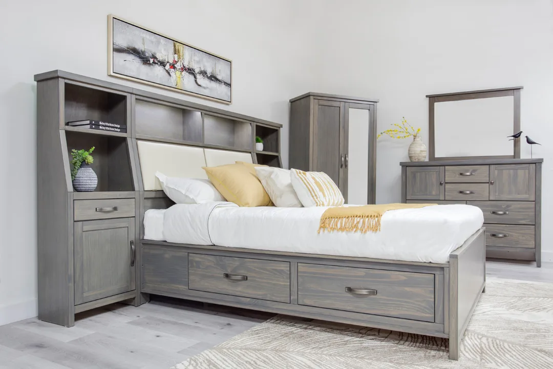 Jetty storage bed with bookcase headboard and towers